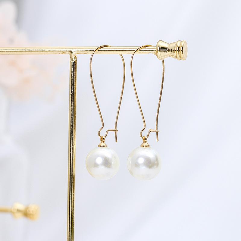 Women's Fashion Gold Long Hook Imitation Pearl Joker Elegant Earrings Travel Holiday Earrings Wedding Accessories