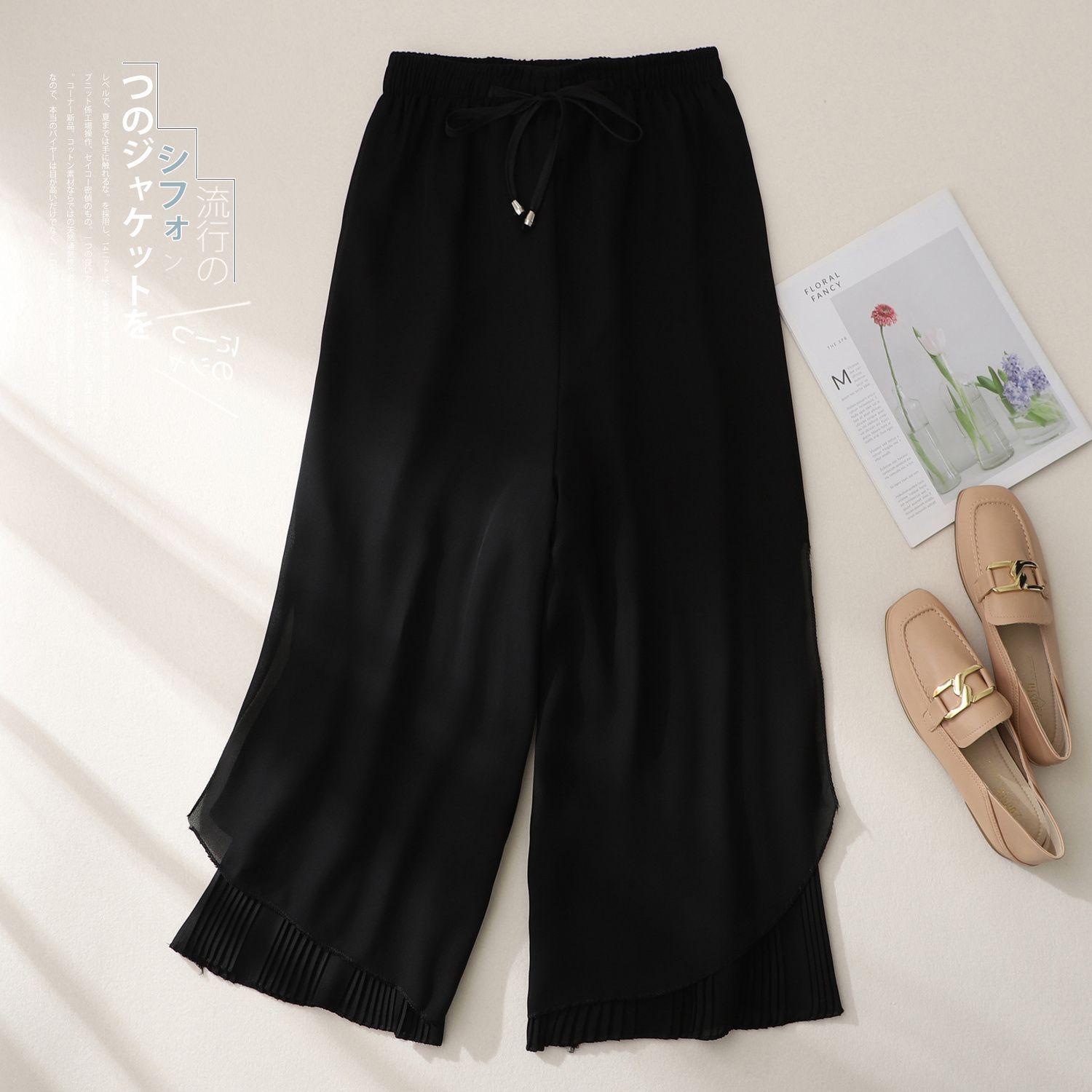 

Летняя Новинка 9-дюймовая Юбка Шифон Свободные и Универсальные Висячие Широкие Брюки для Женщин 2XL чёрный