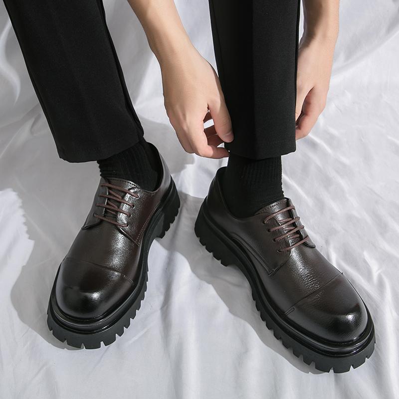 Men Oxfords Black Dress Derbys Platform Elevator Shoes Formal Business Shoes Height Increase Black Thick Sole Leather Shoes