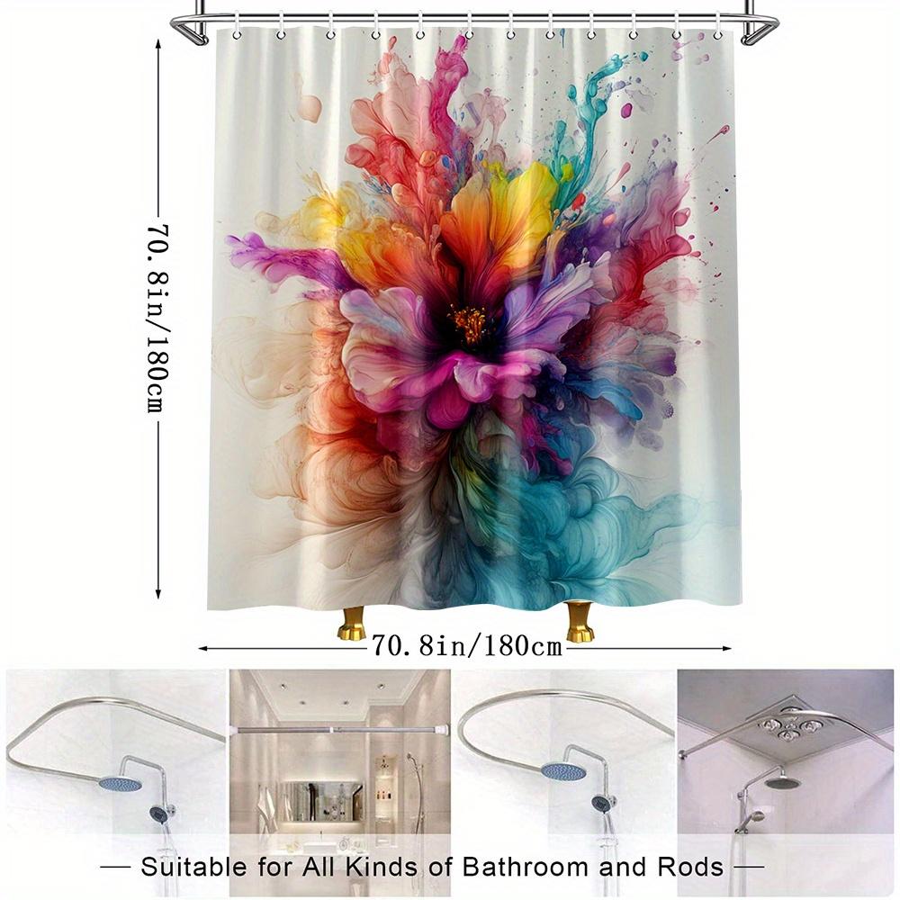 1Pc Vibrant Floral Shower Curtain - Polyester Fabric Bathroom Decor With 12 Hooks, 70.8X70.8 Inches, Machine Washable Watercolor