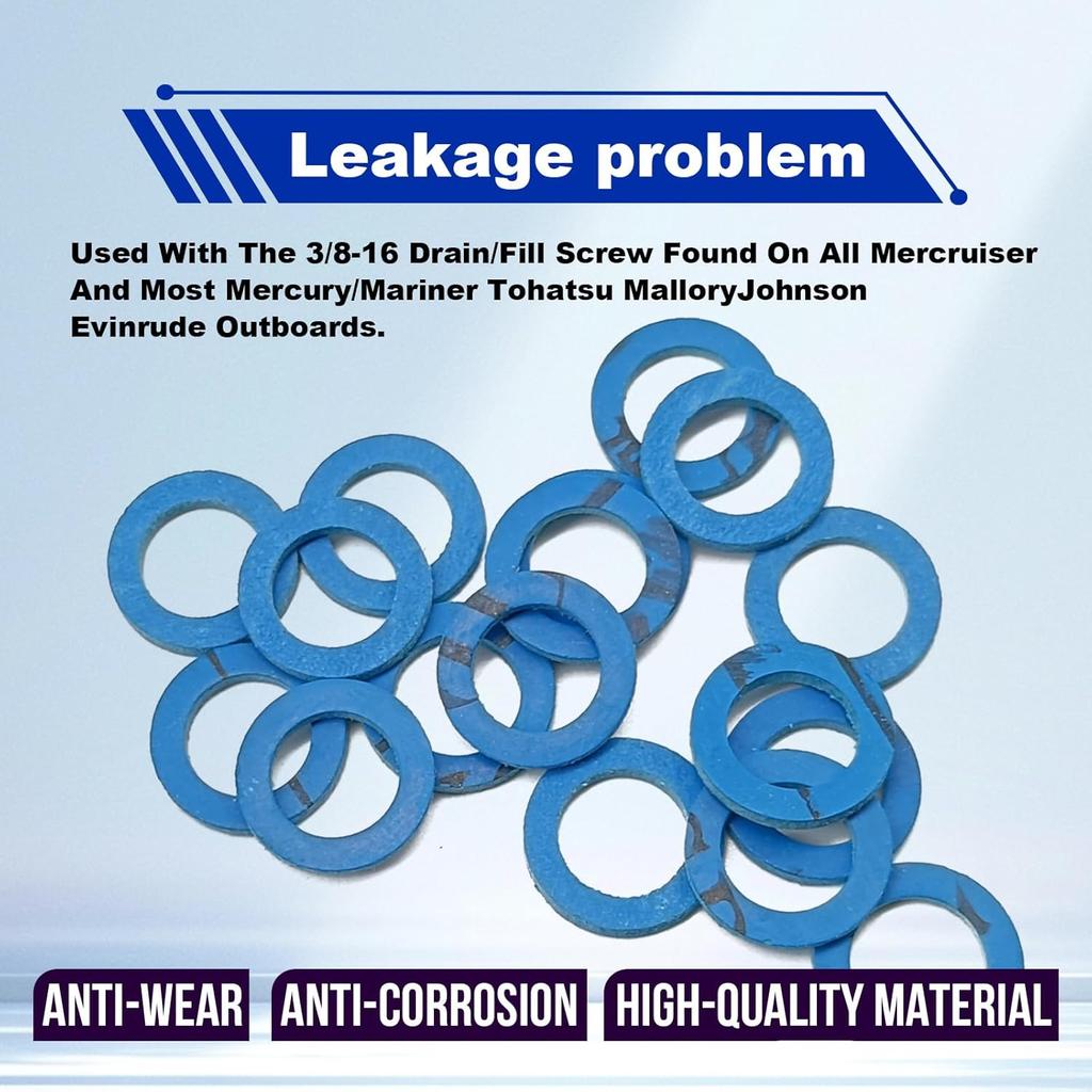 20 Pcs Lower Unit Drain Plug Seal Gasket, 3/8-16 Gearcase Lube Oil Drain Screw Washer Replacement for Mercury Outboard Evinude Mercruiser Outdrive