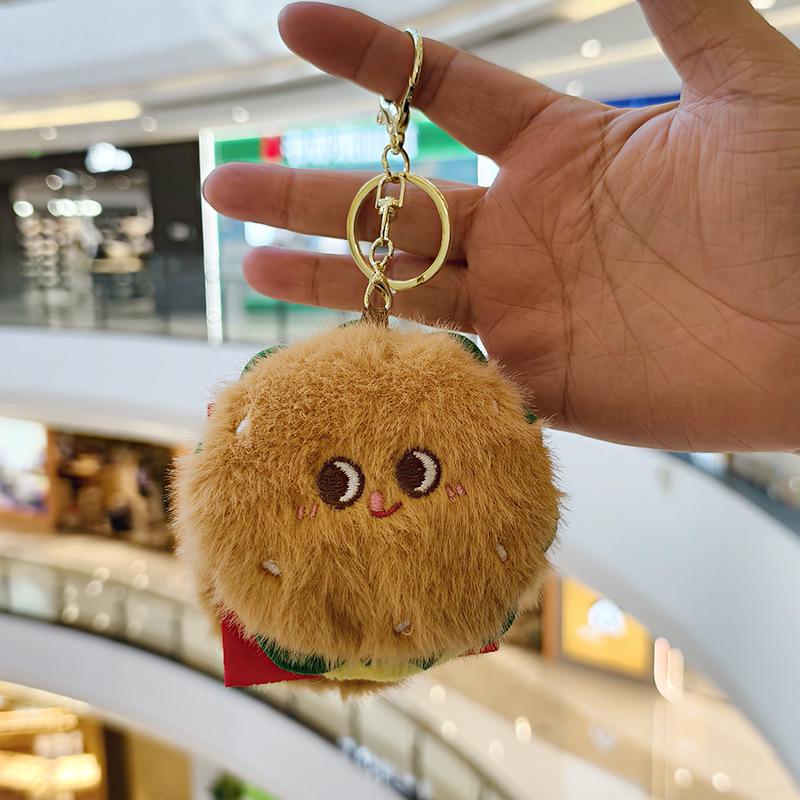 Adorable Hamburger Plush Pendant Doll Keychain with Chicken Leg Decoration