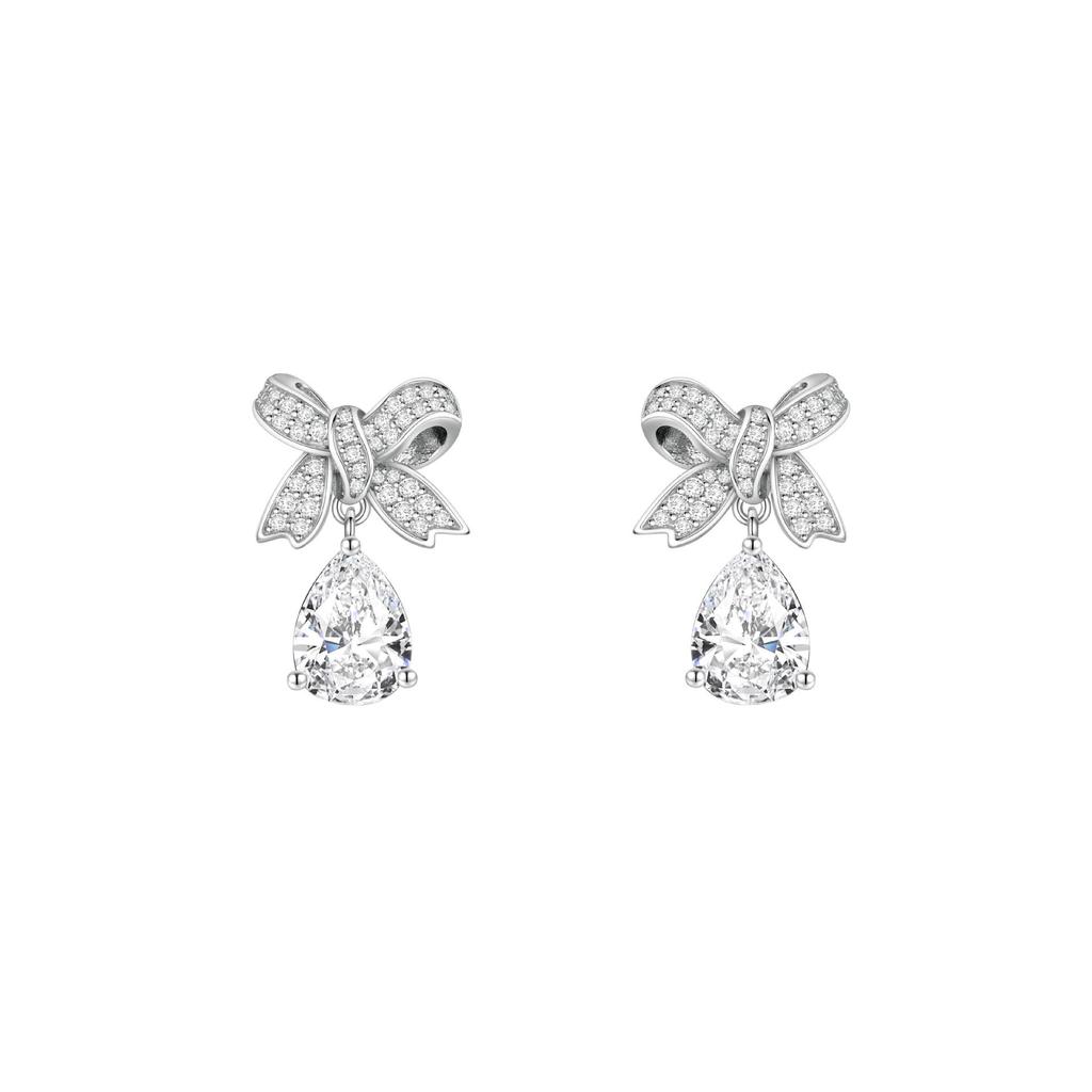 Elegant S925 Sterling Silver Water Drop Petal Earrings - Butterfly Stud Design