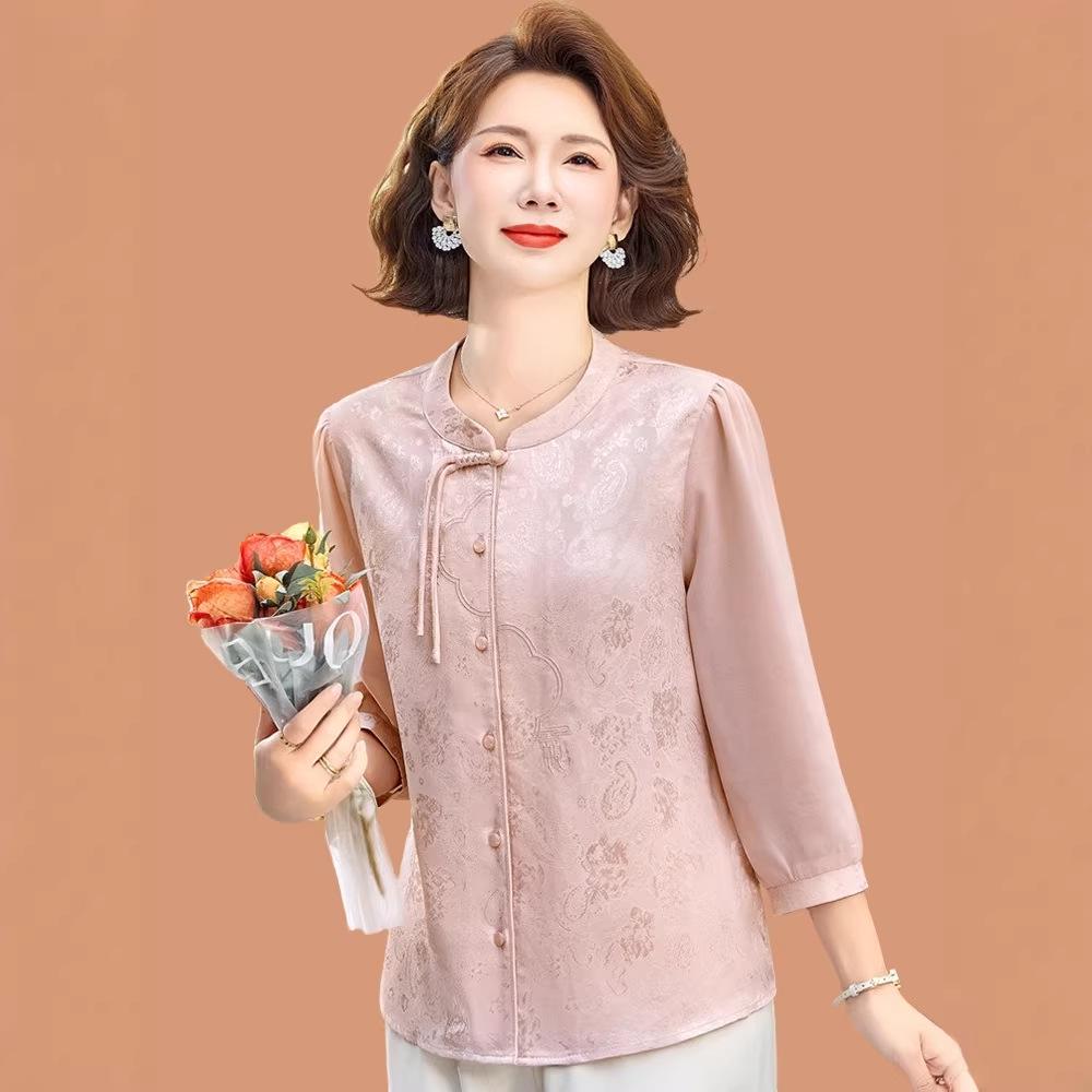 Spring 2026 Chiffon Jacquard Top for Middle-Aged and Elderly Women