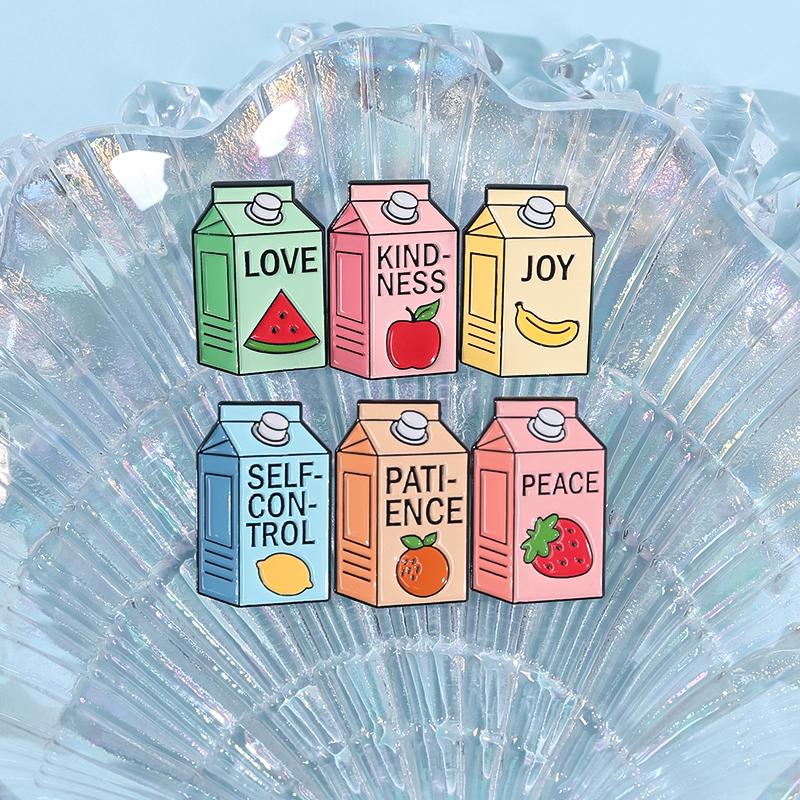 Cute Fruit Juice Enamel Pins Cartoon Boba Milk Tea Silly Goose Drink Box Brooches Lapel Badge Funny Jewelry Gifts Accessories