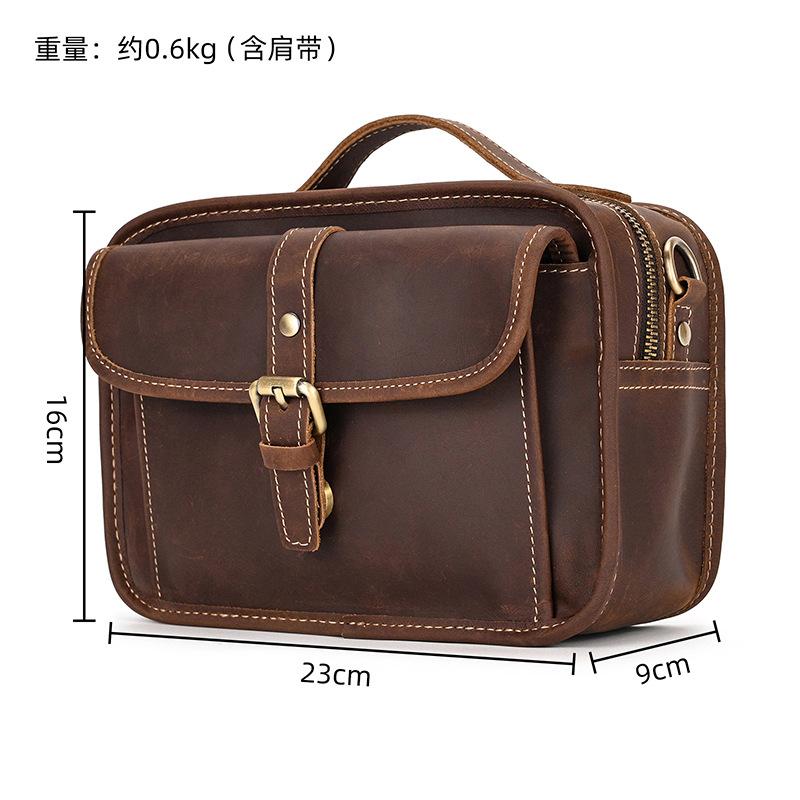 Men'S Shoulder Bag Retro Mad Horse Leather Small Men'S Bag Trendy Genuine Leather Mail Carrier Square Bag Handbag