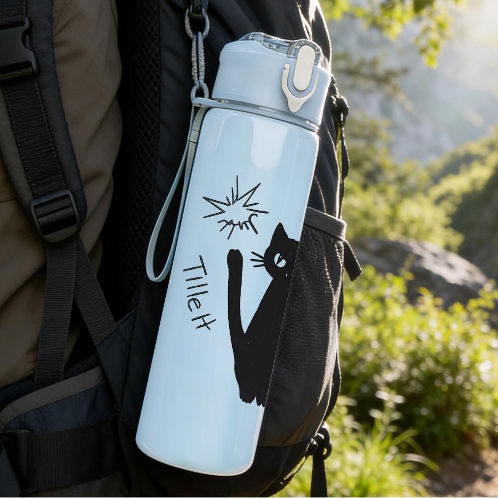 1PC Black Cat Star Doodle Art 750ml Color Plastic Sports Water Bottle Leakproof Flip Straw Lid Suitable for Sports Office Home Use