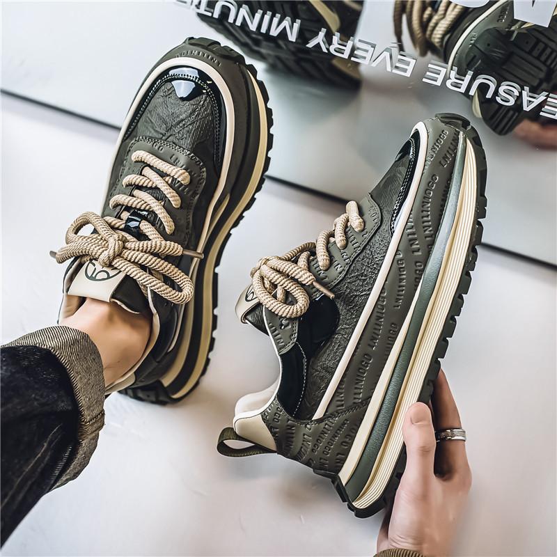 Men's shoes autumn Internet celebrity explosion leather platform dad trendy shoes men's leisure sports versatile work labor insurance shoes