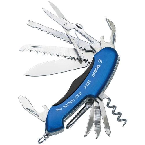E-Value EMN-5 Blue Multi-Knife with 15 Functions for Outdoor Activities and Camping, Ideal for Work, Carpentry, and Outdoor Use