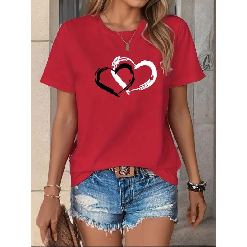 

Summer Pure Cotton Short Sleeved Valentine s Day Love Printed Round Neck Women s T-shirts S червоний
