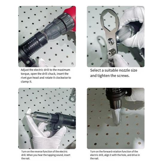 Sada adaptéru pro nýtovací matice do vrtačky, 1/4palcový šestihranný dřík, pro elektrické aku vrtačky, nástavec pro nýtovací matice, s 360° rotací