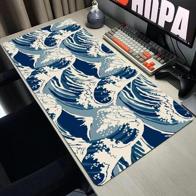 Japanische Blaue Wellen Kunst Mauspads XXL Gaming Gummi-Mauspads Großes Büro Langes Mauspads Gummi-Tischmatte Schreibtisch Zubehör Teppich
