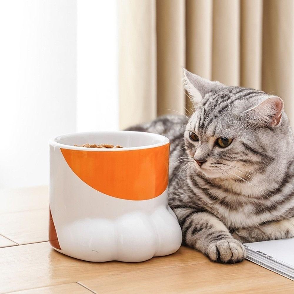 Slanted Mouth Ceramic Cat Bowl Large Capacity High Foot Bowl Drinking Bowl Water Bowl  Pet Feeding