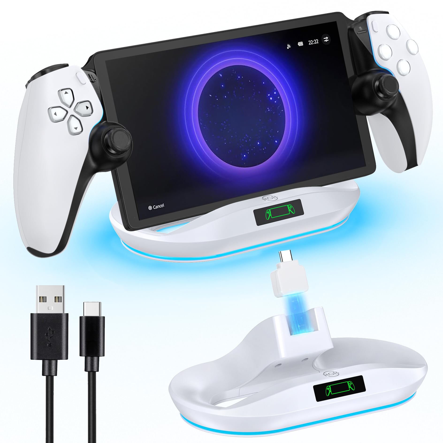 

Зарядна підставка для PS Portal PS5 Portal Зарядна док-станція для віддаленого плеєра, запобігання перезарядженню, зі світлодіодним підсвічуванням, знімним адаптером, легкий простір для встановлення білий