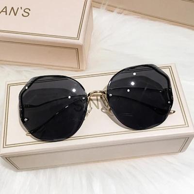 Luxury Round Gradient Sunglasses Women Metal Curved Eyewear Ocean Rimless Sun Glasses Ladies UV400