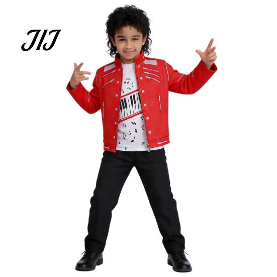 Themenparty Kostüm 1 Set Retro Popstar für Jungen, 80er 90er Star Outfit Musik Thema Halloween Kostüm, Rote Jacke, Hemd und Hose Bühnenauftritt