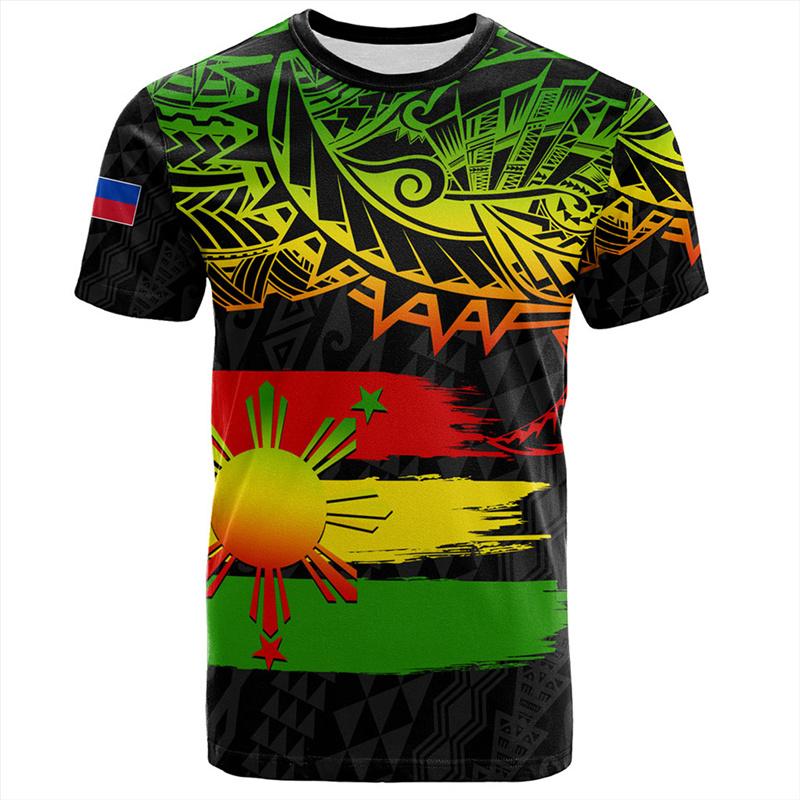 Harajuku 3D Philippinisches Nationalwappen Aufdruck T-Shirt Philippinen Maori Stammesstile Grafik-T-Shirts Mode-T-Shirts Kleidung