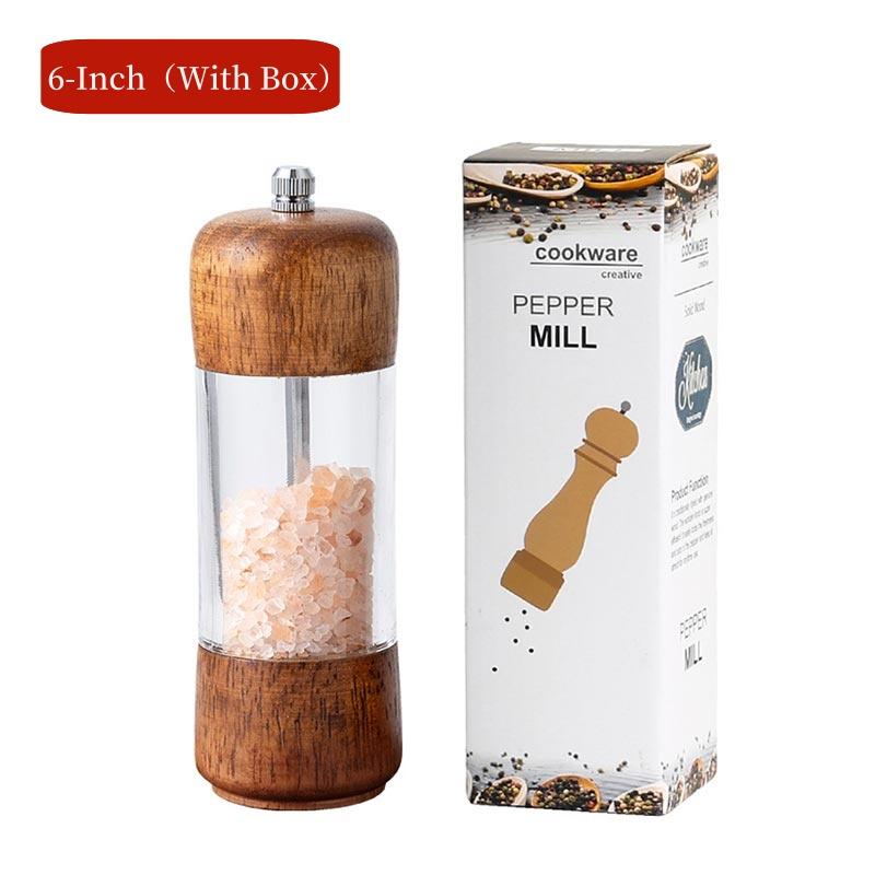 6/8Inch Manual Salt and Pepper Grinder,Solid Wood Spice Shaker Mill Tool With Base,Adjustable Ceramic Core Grinder Kitchen Tools