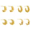 Stainless Steel 18k Gold Threaded Earrings C-Shaped Croissant Folds Irregular Exaggerated Texture Stud Earrings