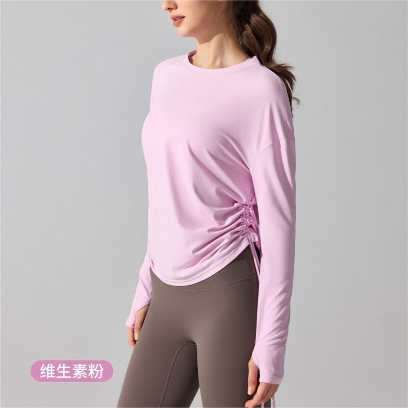 Womens Long Sleeve Workout Top With Drawstring Waist Breathable Quick-Dry Fitness Tee Running Yoga Casual Wear