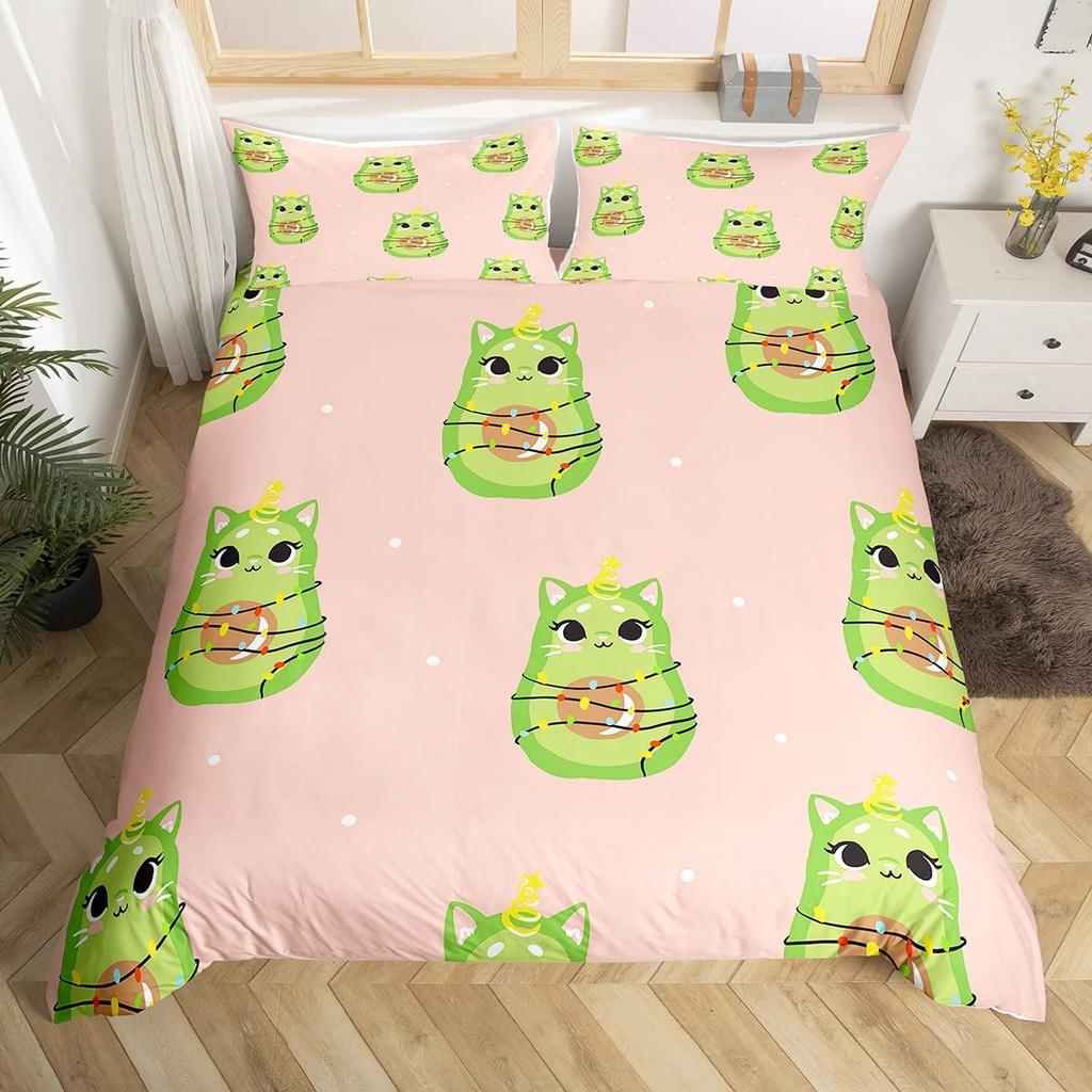 Comforter Cartoon Cat Unicorn Sweet Strawberry Milk Bedding Set Pet Animals Comforter Desserts Cakes Food