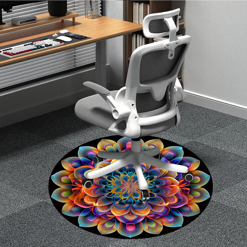 1pc Colorful Mandala Pattern Chair Carpet for Office Non-Slip, Machine Washable Rug for Office - Holiday DecorMachine Made yy25102900
