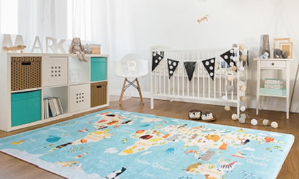 Children's Bedroom Rug 100x160 Cm Polyester World Blue