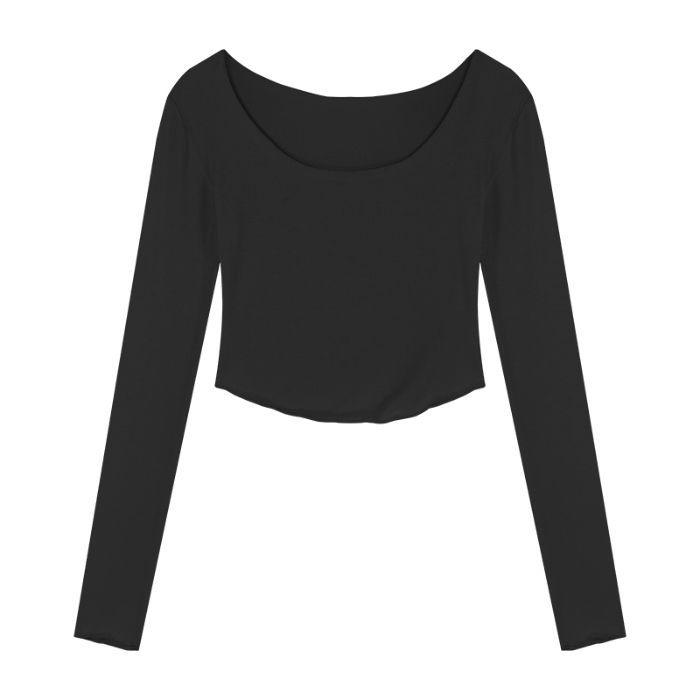 

Женская облегающая футболка с U-образным вырезом, подчеркивающая талию, с нерегулярными длинными рукавами Large чёрный
