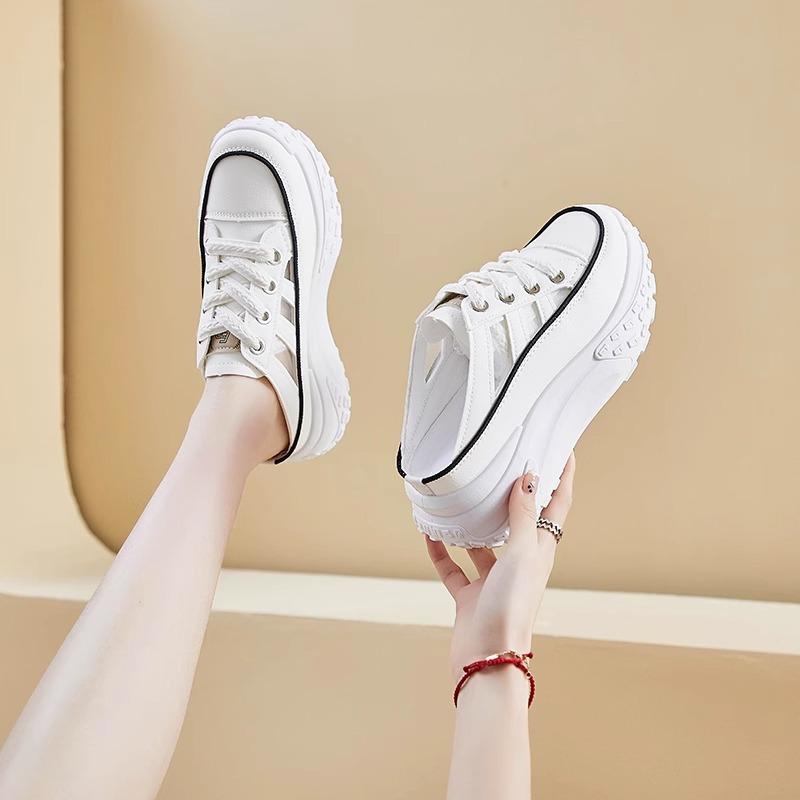 Fashion Elevated Platform Slip-On Women's Slippers 2025 Summer New Sle Thi Bot Flat Sandals Head Cover Design Casual White Ladies Slides