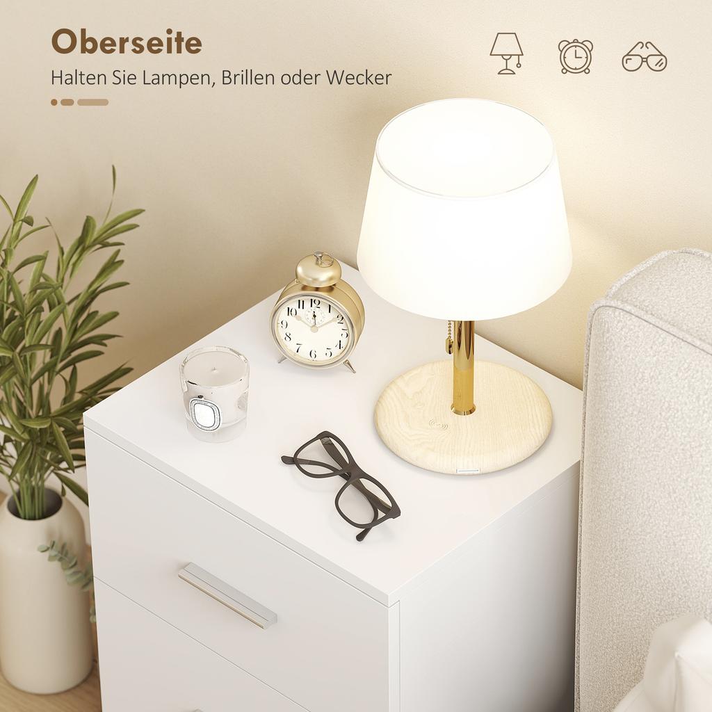 Nightstand With 3 Drawers Bedside Dresser For Bedroom Mdf White