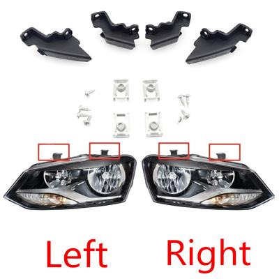 Suporte de farol de carro esquerdo e direito, clipes de suporte, parafusos, kit de substituição de reparo 6R0998226 6R0998225 para VW Polo 2009-2017