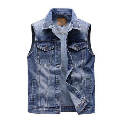 Autumn Bagged Denim Slim Fit Blue Single Breasted Casual Solid Color Men's Vest