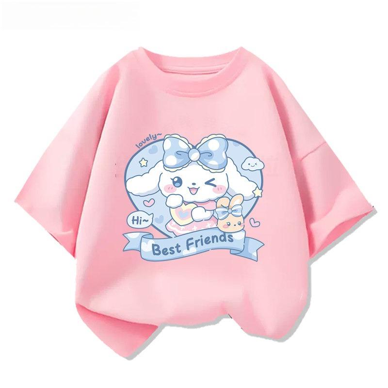 Summer 2026 New Childrens Tshirt Cinnamoroll Graffiti Cartoon Print Pure Cotton Breathable Parentchild Fashion Short Sleeve