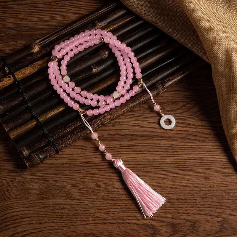 Halskette mit langen grünen Perlen im chinesischen Stil, buddhistische Buddha-Meditation, grüne Kristallhalskette, lange Quasten-Choker, Schmuckgeschenke