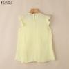 ZANZEA Women Casual Round Neck Loose Sleeveless Ruffles Blouse