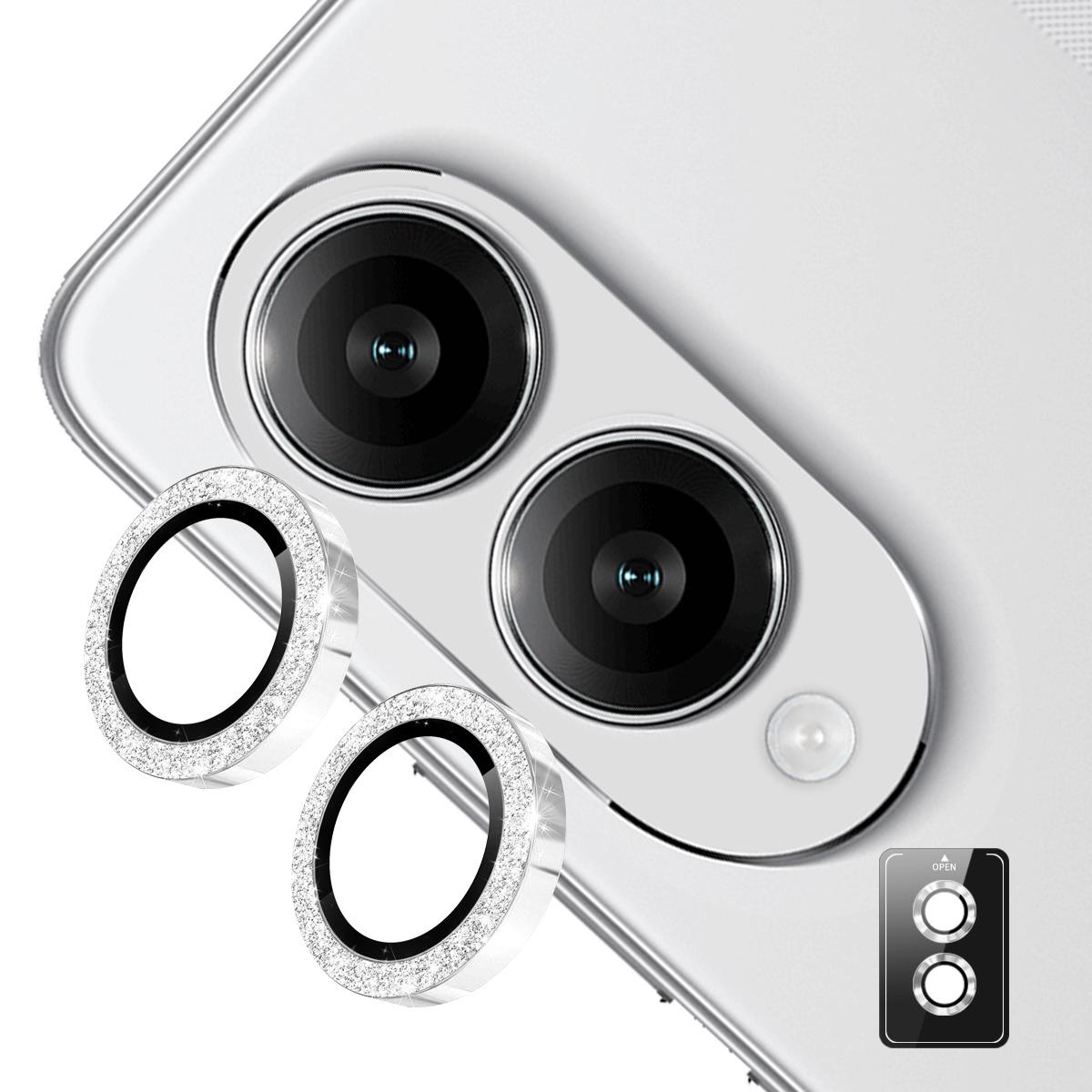 

For Samsung Galaxy S25 Edge Camera Lens Protector ENKAY Hat-Prince Glitter Decor Tempered Glass Lens Film Silver