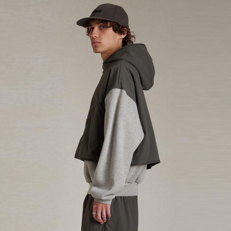 Fear of God Essentials Nylon Fleece Hooded Sweater Dark Heather Oatmeal/Ink Men Tops Grey 202SP244323F