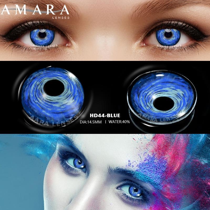 AMARA 2 Stück Halloween Bunte Kontaktlinsen Anime Cosplay Augenlinsen ROT Schwarz Rote Linsen Kontaktlinsen Kosmetik für Augen