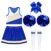 Girls Cheerleading Outfit Sleeveless V Neck Crop Top and Elastic Waist Skirt Set with Bowknot 2Pcs Hand Flowers