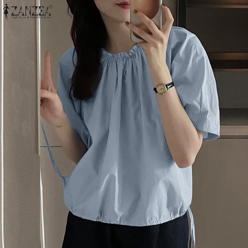 

ZANZEA Женская повседневная свободная летняя блузка с круглым вырезом и половиной рукавов
