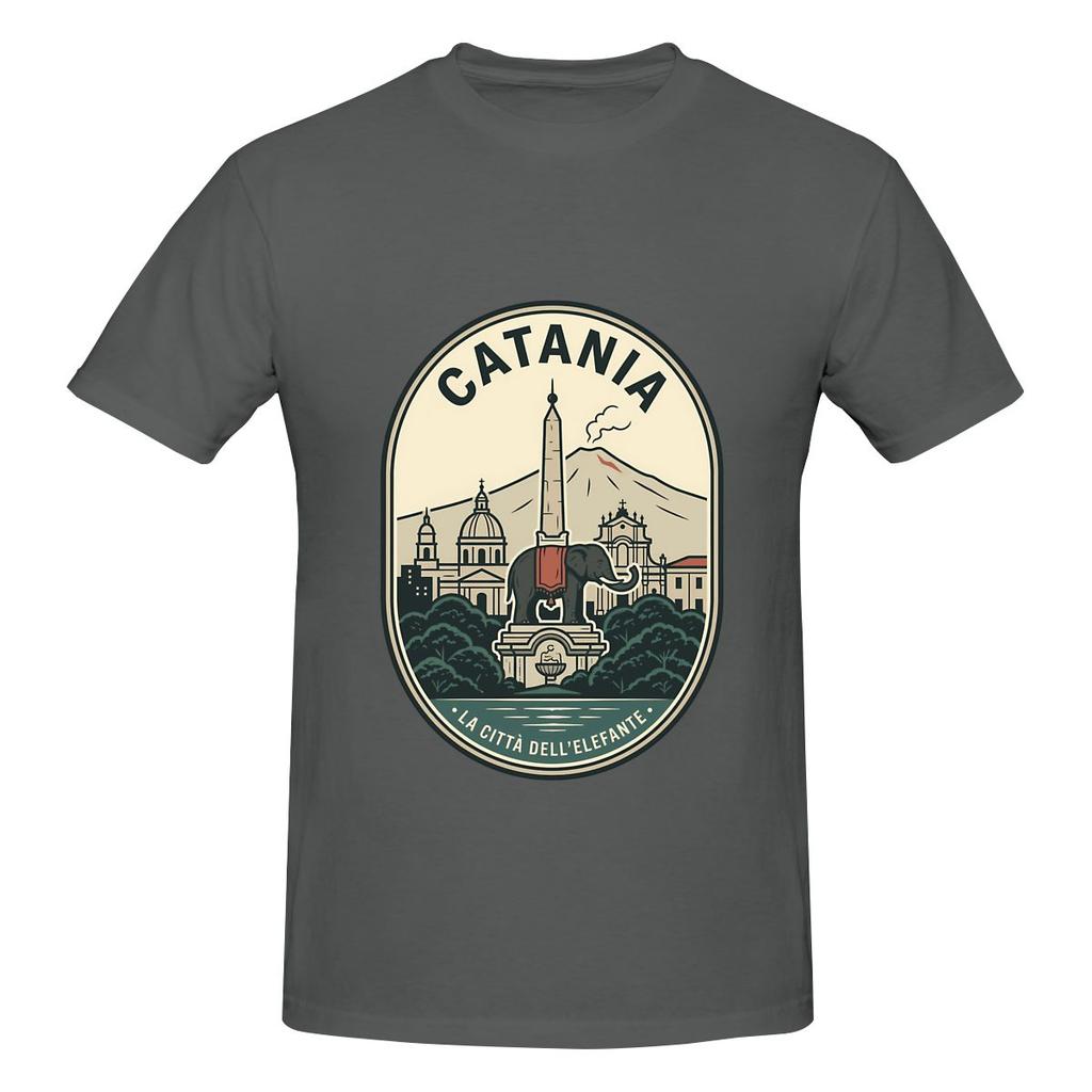 Vintage Catania Sicily Elephant Fountain Mount Etna Slightly Wide Tshirt Fitness Leisure Antipilling Short Sleeve