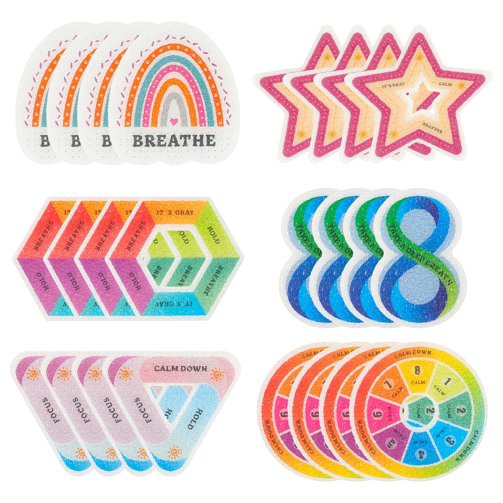 

24/48Pcs Calm Stickers Set 6 Styles Tactile Rough Cute Strong Adhesive Backing Anti-Stress Reusable Sensory Calming Stickers