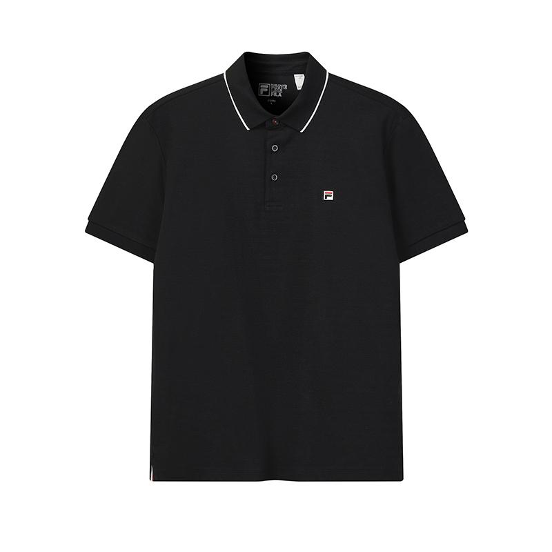 FILA White Fashion Simple Classic Retro Casual Business Versatile Comfortable Cotton Short Sleeve Knitted Polo Shirt Men tops Deep-Black F61M613101FBK L