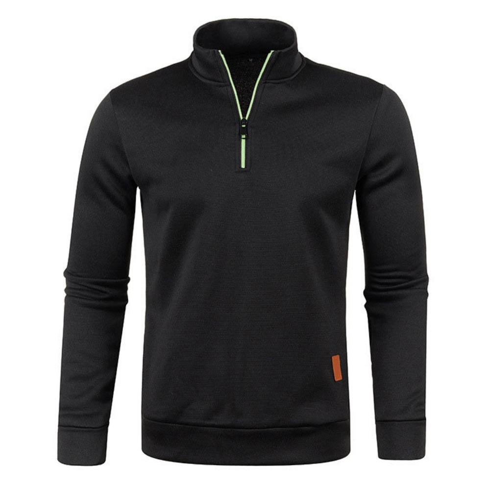 Men's Collar Zipper Long Sleeved Pullovers Solid Color Thin Velvet Style Tops for Autumn and Winter Casual All-match Sweaters