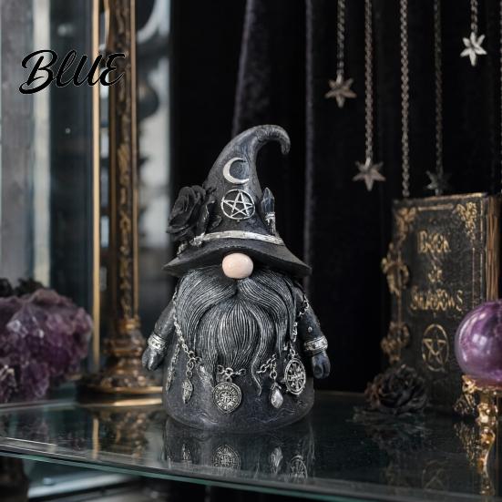 Hexerei Dekor Zaubererhut Gesichtsloser Gnom Figur, Mystische Haus Statue mit Halbmond Pentagramm Schwarzer Rose Dunkle Retro Dekoration Runen Anhänger,