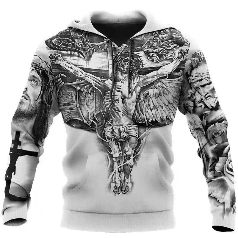 Men's Hoodie Jesus Christ 3D Print Sweatshirt Spring Fall Designer Fashion Casual Pullover Oversized Y2k Clothes Stranger Things