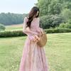 Peach pollen tea break dress lace dress French floral vacation pink long dress tulle slim fit vacation style