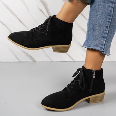 Mode Damen Wintersaison Wildleder Grober Absatz Kurze Stiefel für Wärme Groß 43 Reißverschluss Hoher Schaft Stiefeletten Botas De Mujer