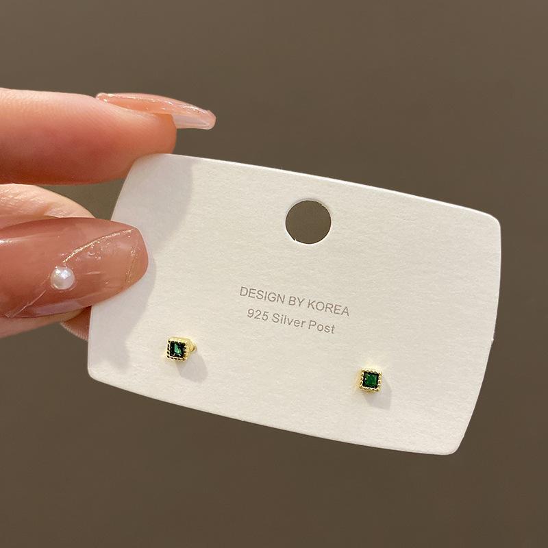 Серьги-гвоздики из серебра S925 с маленькими квадратными цирконами, женские, корейский простой дизайн