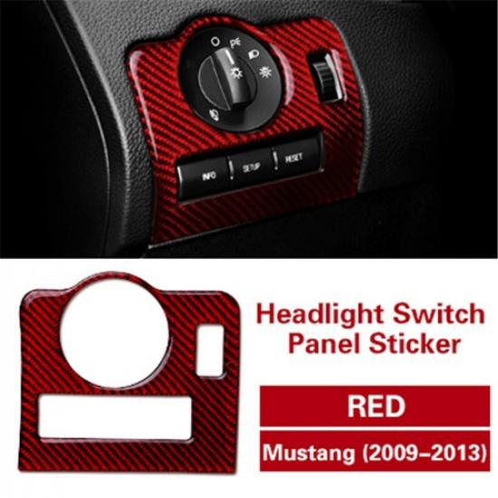Red Carbon Fiber Interior Headlight Switch Decor Cover For Ford Mustang 2009-13